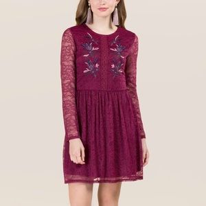 Burgundy Embroidered Lace Dress